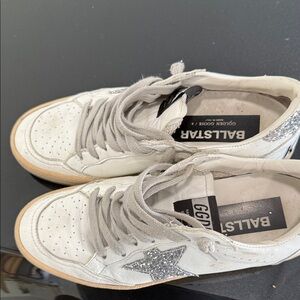 Golden Goose White and Silver Sneakers